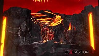 恶魔在地狱抓住超级火辣女孩，弯腰粗暴扼喉肛交和深喉呕吐。