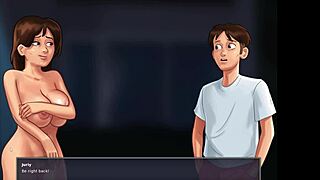 Uau! Cenas de sexo selvagem das madrastas em Summertime Saga Parte 1! Brincadeira anal bruta e pau grande!