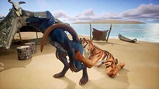 Тигр трахает Ящерицу до множественных конч в дикой анальной сцене.