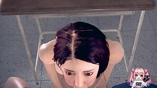 饥渴动漫同学在公共教室场景中猛烈操