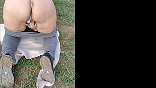 Girl Masturbates Pussy and Ass in the Field