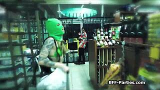 Wow, busty bikini girlfriends diving into wild loot and hard cock action