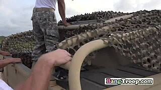 Gay soldiers explode in a wild orgy outdoors! Blowjobs and hardcore action everywhere!