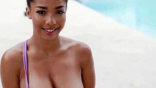 Oily Black Pussy Drilled Hard Outside by the Pool