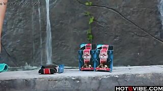 Latina hottie fingers her pussy outdoors in solo masturbation.