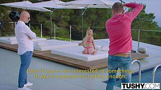 tushy model flirts with manager using butt plug for anal attention