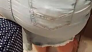 Clara's Tight Jeans Skirt Rubbed at Skirtshouse Encoxando