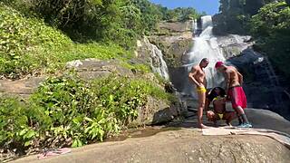 so me and my buddy took this cute black chick to the waterfall and fucked her