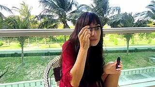 Beautiful brunette with long hair reveals makeup secrets for flawless face