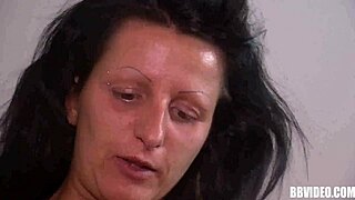 Busty German brunette milf fingers herself hard