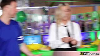 Sexy Blonde Waitress Lindsey Lakes Offers Free Fuck To Football Fans