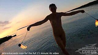 Wow, Nude Fire Dancing Ignites the Beach at Sunset!