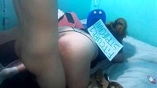 She sucks me while we webcam and doggy fuck