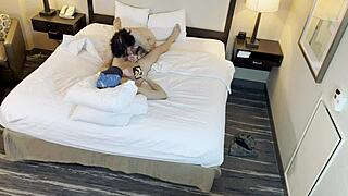 Petite 18+ tattooed beauty sucks and gives intense blowjob to her partner in a raw session.