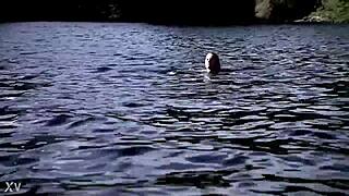 this supernatural sexy bikini blonde swims with natural tits