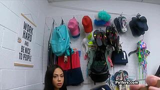 latina teen 18+ with small tits hides necklace in panties, leads to blowjob in reality voyeur scene