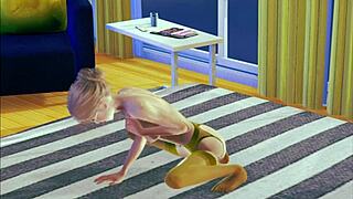 Young anime girl in stockings masturbates in 3D environment