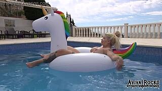 Aviva Rocks Masturbates On Unicorn With Big Tits And Ass