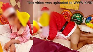 Naughty Christmas creampie in small pussy with Santa