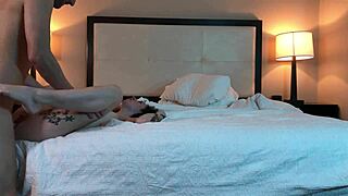 in the bedroom, the hot tatted petite teen gets roughly fucked in missionary by her lover