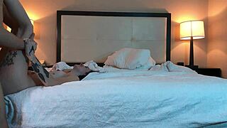 in the bedroom, the hot tatted petite teen gets roughly fucked in missionary by her lover