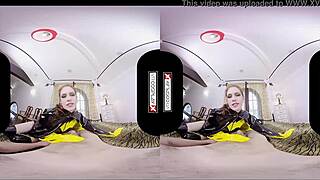 In this batgirl cosplay parody, the bat slut gives a silly blowjob in vr goggles
