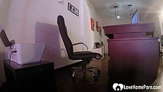 Secretary Rubbing Her Shaved Snatch