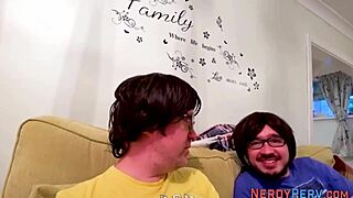 First time amateur Gina Parke gives a blowjob to a nerdy guy