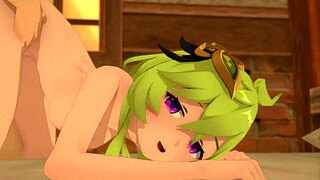 Sunset over Collei in Genshin Impact unfolds. This 3D hentai anime captivates with raw scenes.