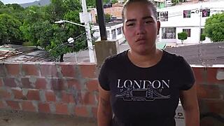 Stepsister sucks cock on roof, begs for fucking to keep secret