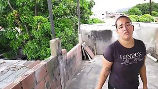 Stepsister sucks cock on roof, begs for fucking to keep secret