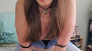 brunette tranny humps pillow in solo action.