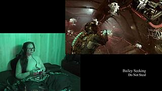 Naked Brunette with Big Natural Tits Plays Deadspace Part 8