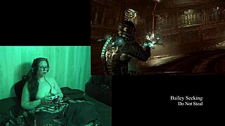 Naked Brunette with Big Natural Tits Plays Deadspace Part 8