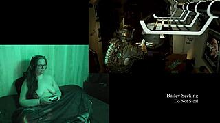 Naked Brunette with Big Natural Tits Plays Deadspace Part 8