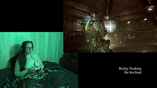 Naked Brunette with Big Natural Tits Plays Deadspace Part 8