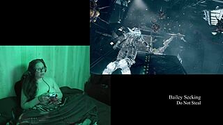 Naked Brunette with Big Natural Tits Plays Deadspace Part 8