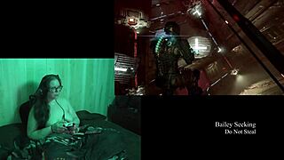 Naked Brunette with Big Natural Tits Plays Deadspace Part 8