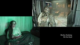 Naked Brunette with Big Natural Tits Plays Deadspace Part 8