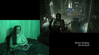 Naked Brunette with Big Natural Tits Plays Deadspace Part 8