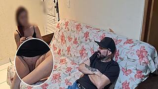 Mature man notices stepdaughter's lack of panties during domino game, leading to cum on ass.