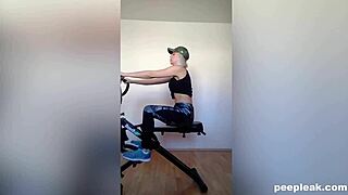 blonde miss sporty fingers herself during workout