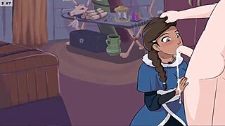 Sloppy blowjob on big tits in 4 elements trainer