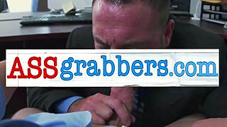 blindfolded hunk grabs ass in office swing fun 😏