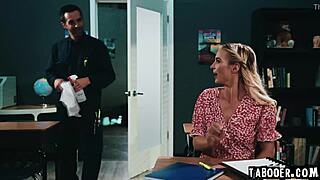 Lana Sharapova stays behind for prom committee, unaware of a secret stalker in classroom