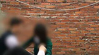 public sexo with latina teen behind school classrooms