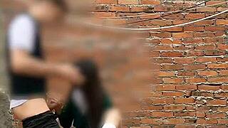 public sexo with latina teen behind school classrooms