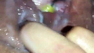 amateurs dive deep into a big wet core with close-up squirt insertions