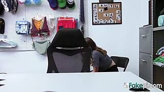 Cute redhead in uniform bends over for doggystyle blowjob in full movie