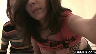 Two teen lesbians with small tits play on webcam in bedroom. They giggle and explore.